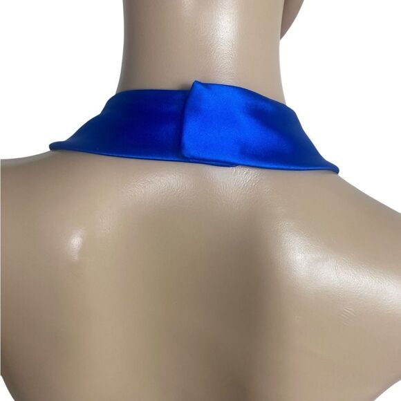 Elegant Adrianna Papell Boutique Evening maxi halter dress deep blue V neck - Picture 8 of 15